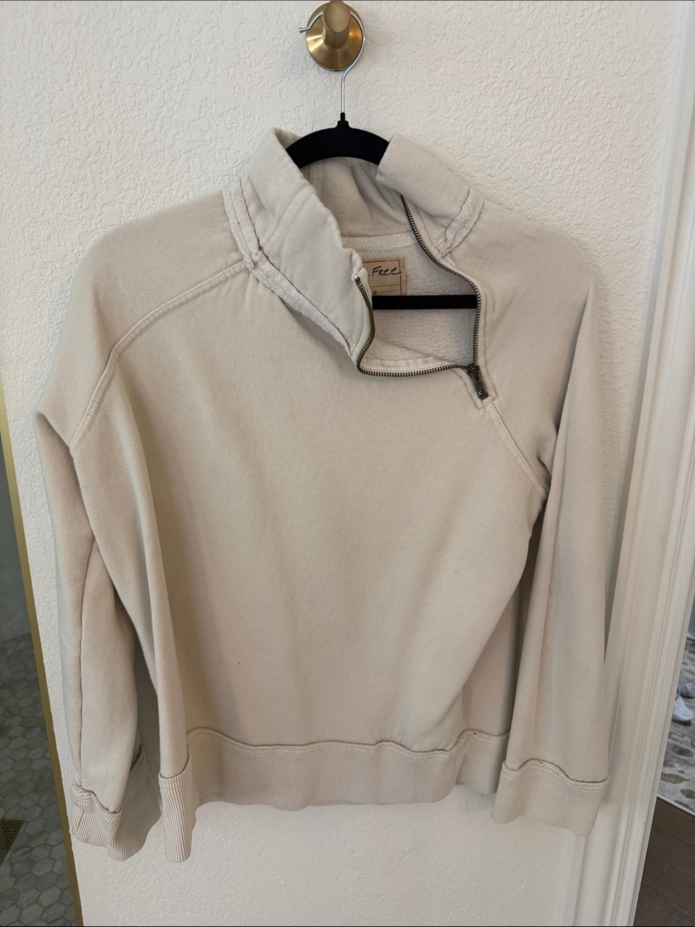 We The Free Cream Zip-Quarter Pullover Sweater
